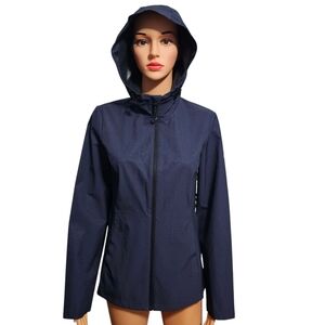 HFX Women's Hooded Full-Zip Navy Blue Rain Jacket Sz S